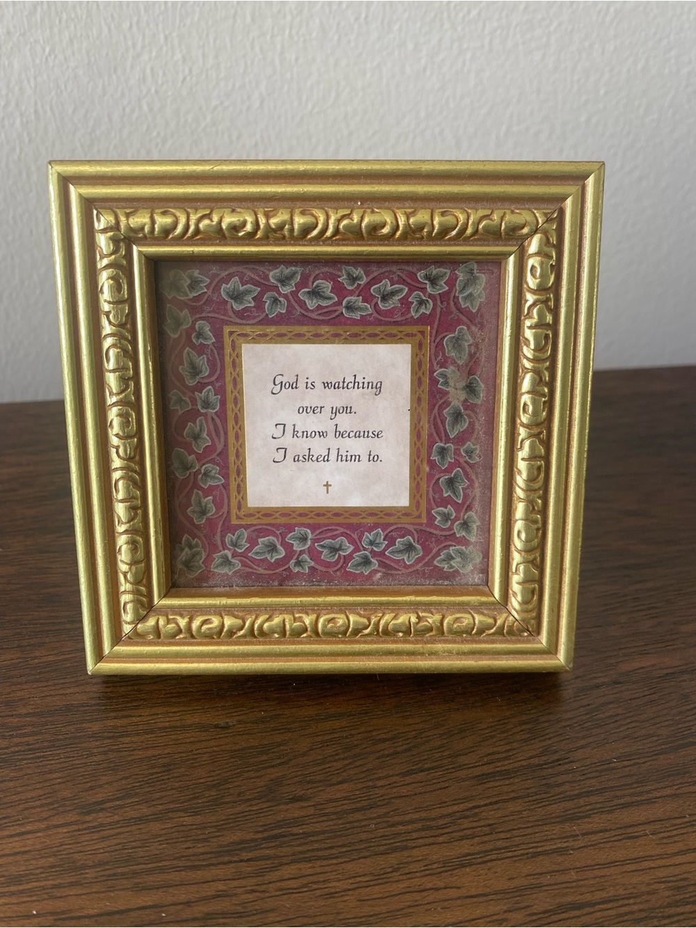 Vintage Gold Framed Religious Art Print | God Is Watching Over You